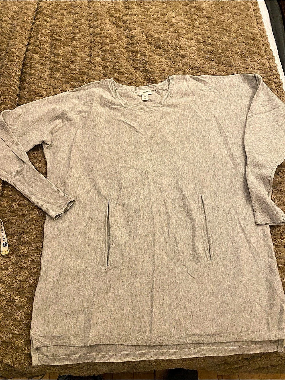 Garnet Hill Organic-Cotton Pocket-Detail Sweater Gray XS